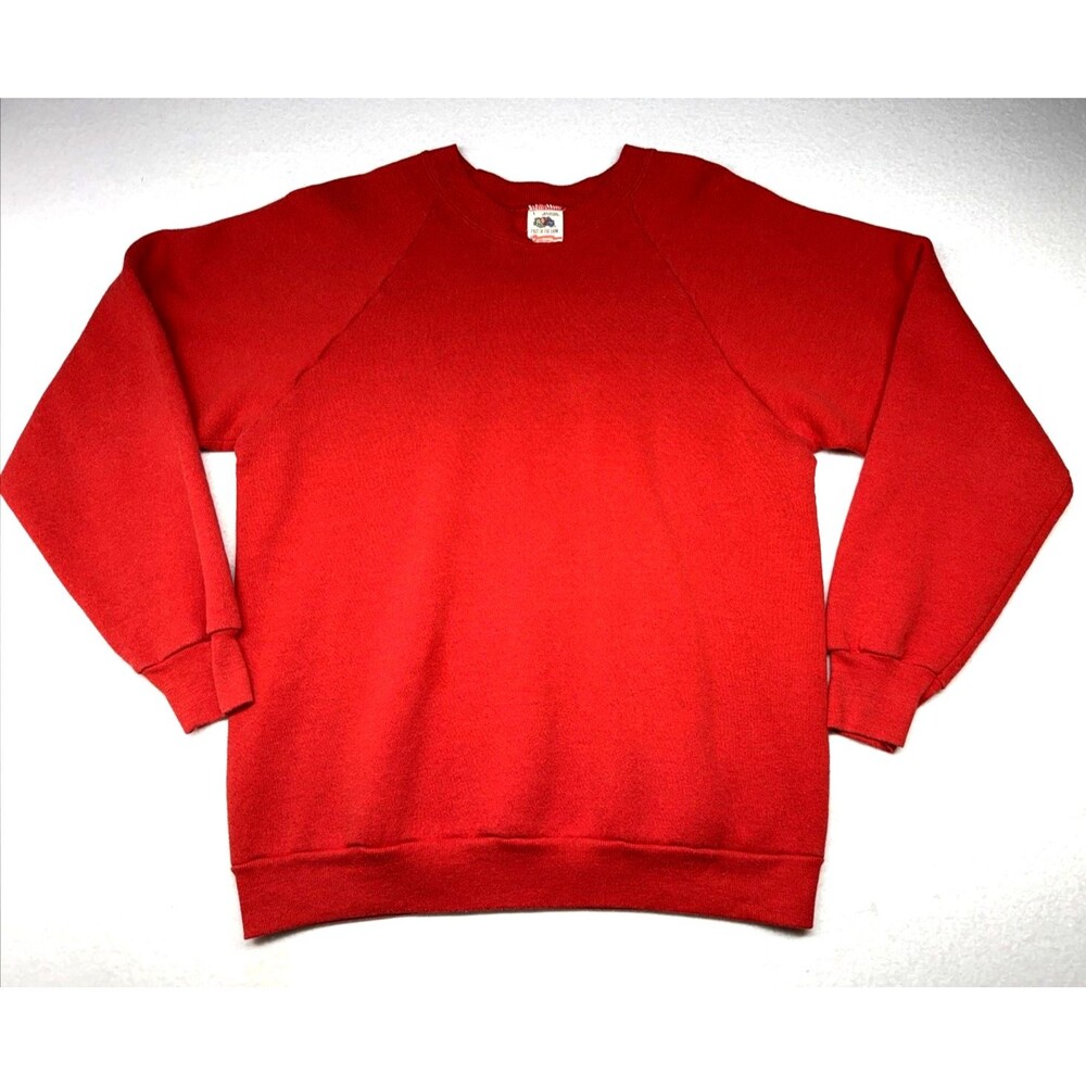 80s Fruit of the Loom Red Raglan Sweatshirt Large Blank Crewneck 90s Vintage